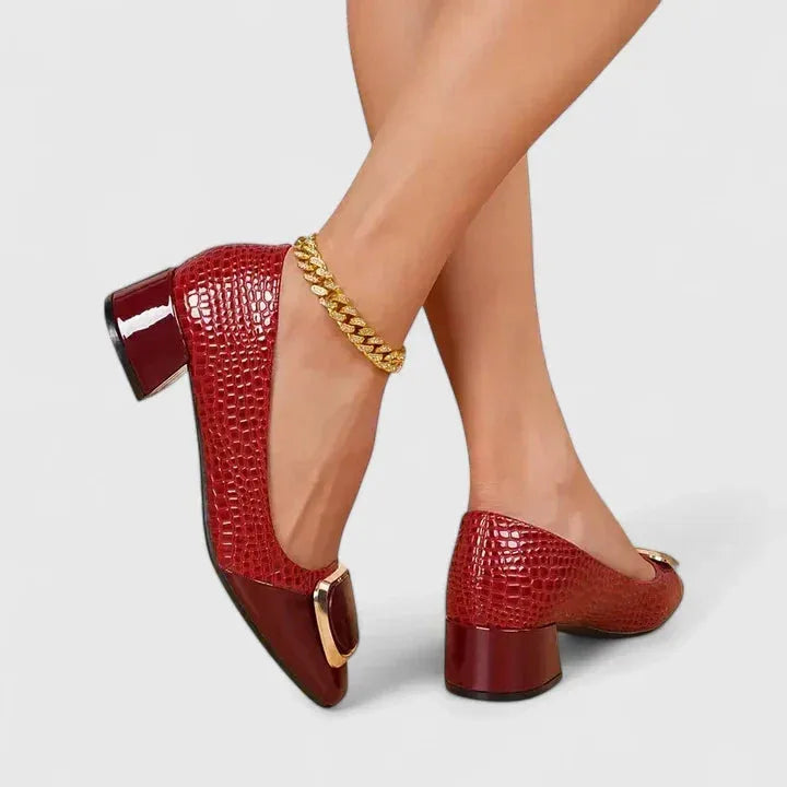Mabel | Croc-Embossed Block Heel Pumps for Women