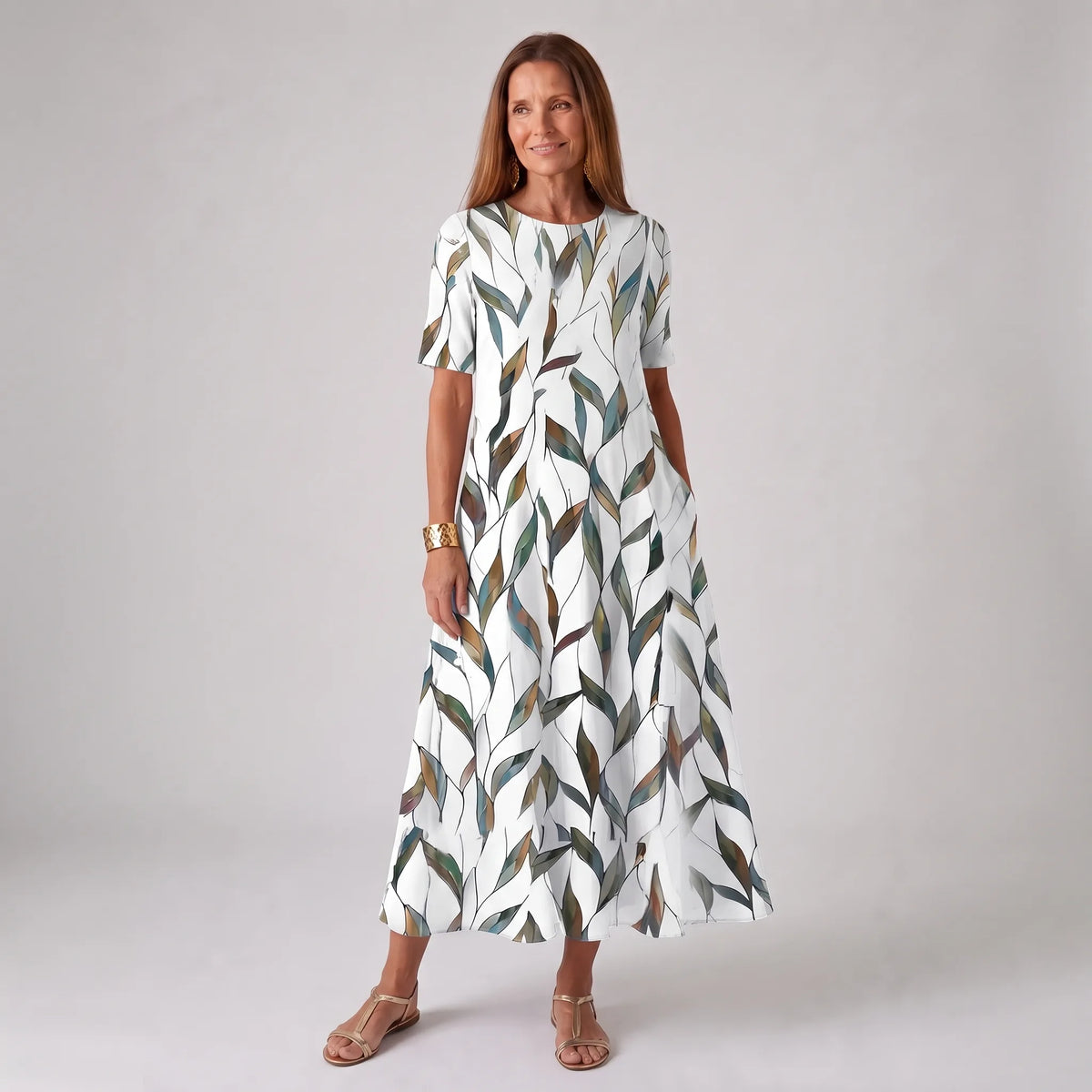 Alba | Floral Print A-Line Midi Dress for Women