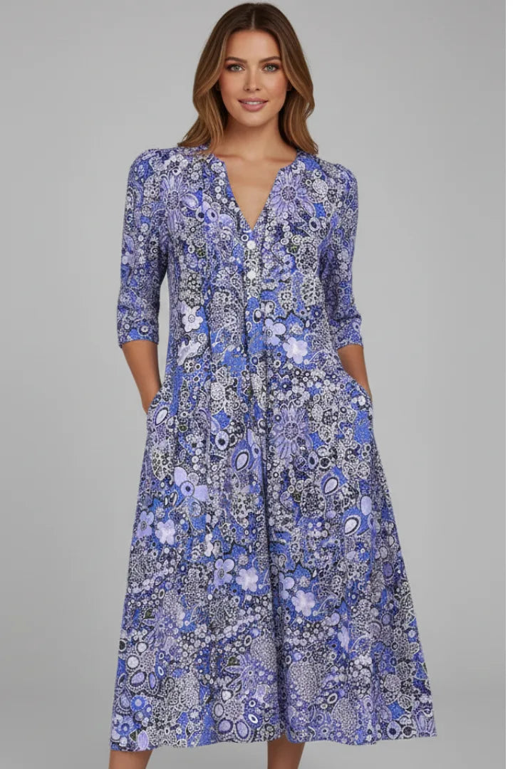 Leila | Floral Print Midi Dress with V-Neck for Women