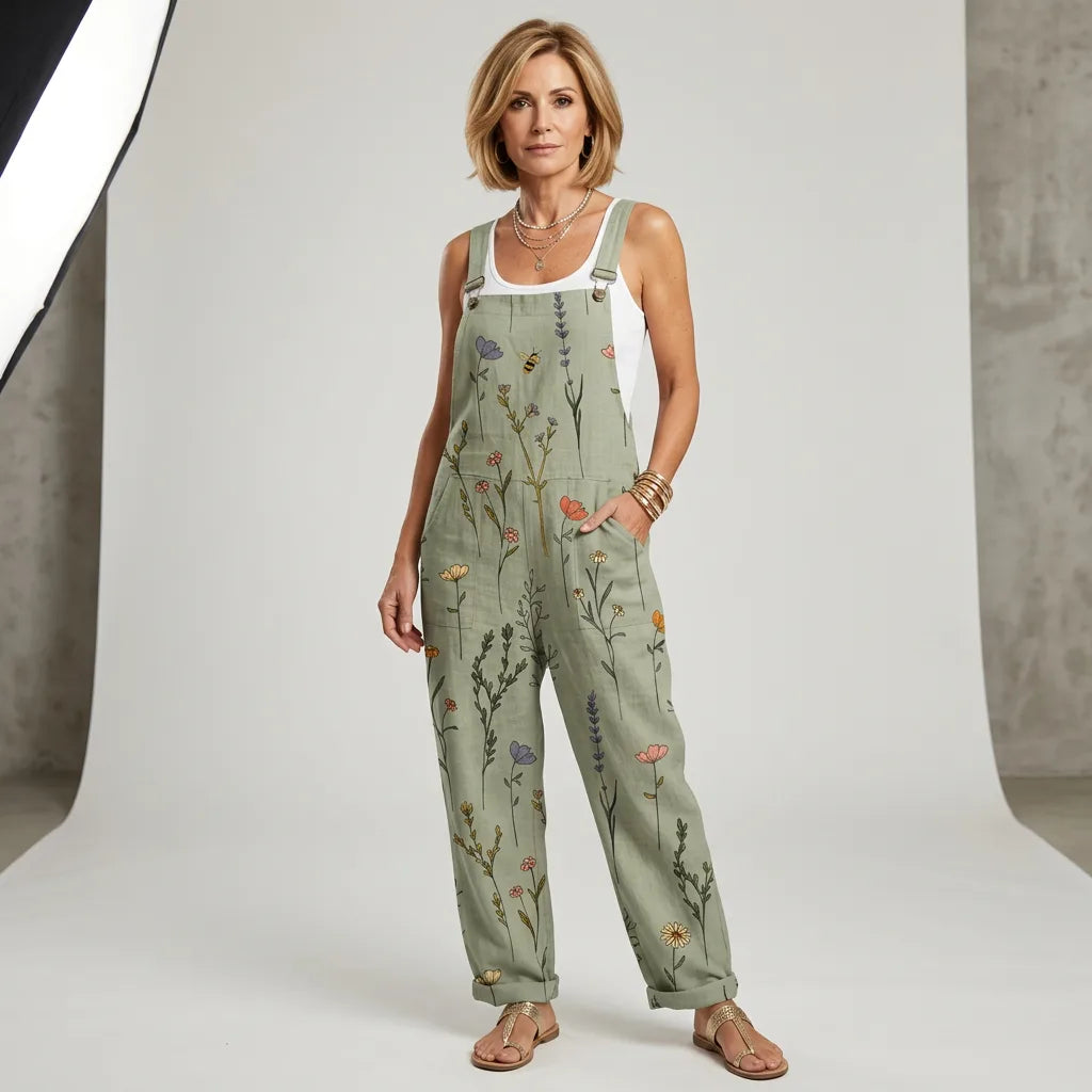 Annie | Green Botanical Print Woven Jumpsuit for Women