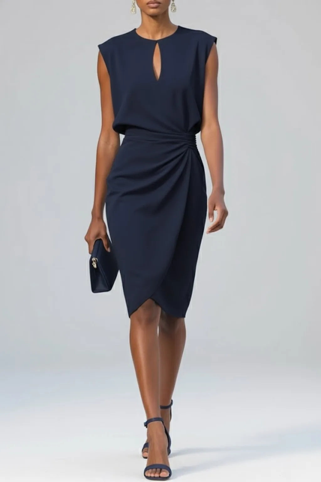 Selina | Elegant Keyhole Ruched Midi Dress for Women