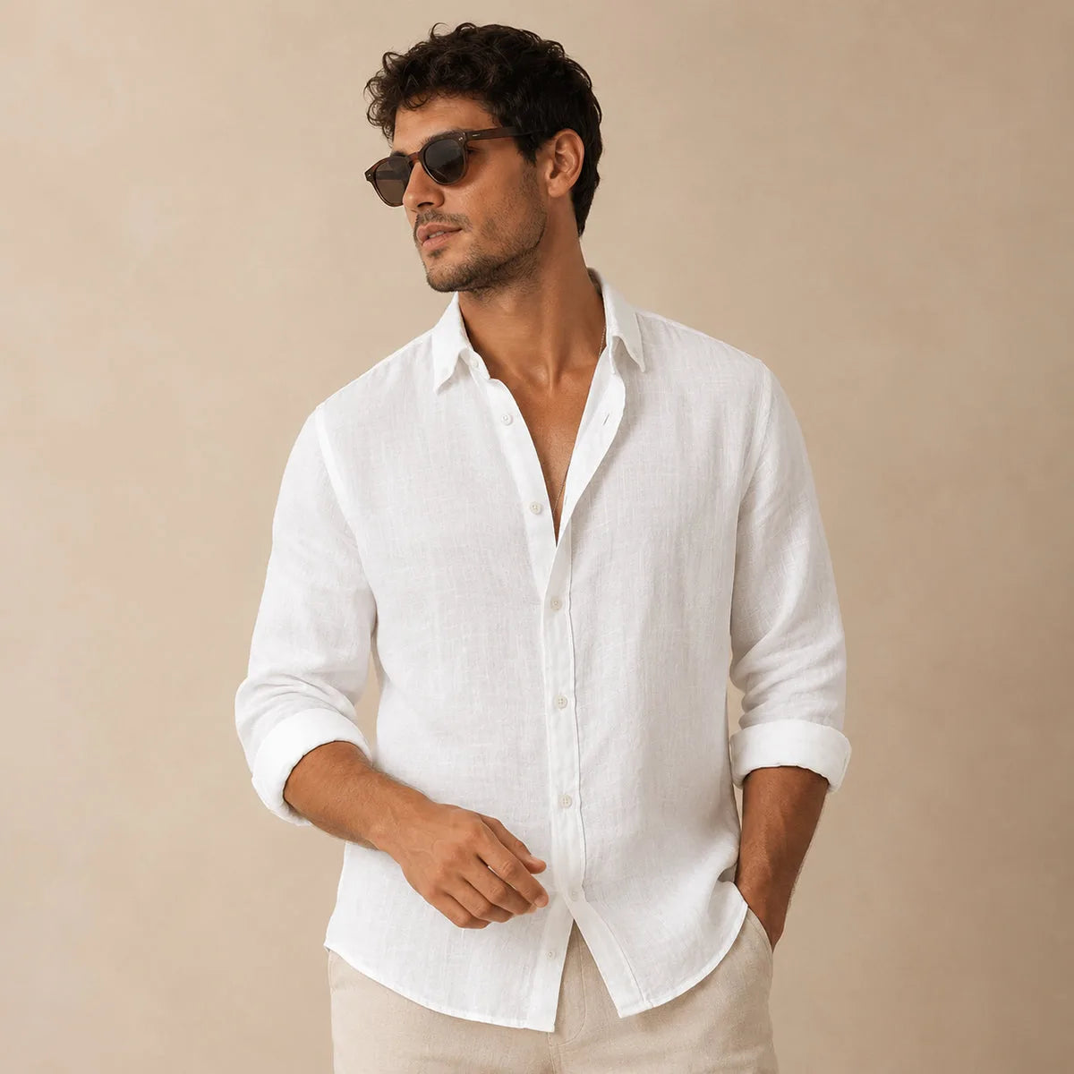Dennis | Men's Cotton Linen Button-Up Beach Shirt