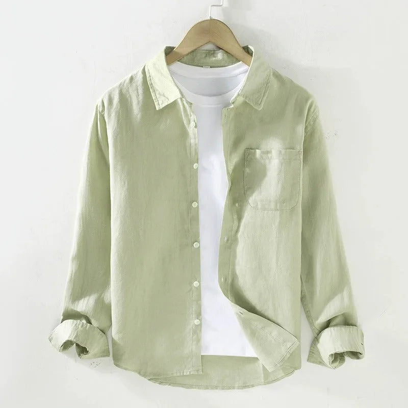 Ian | Men's 100% Linen Button-Up Shirt in Summer