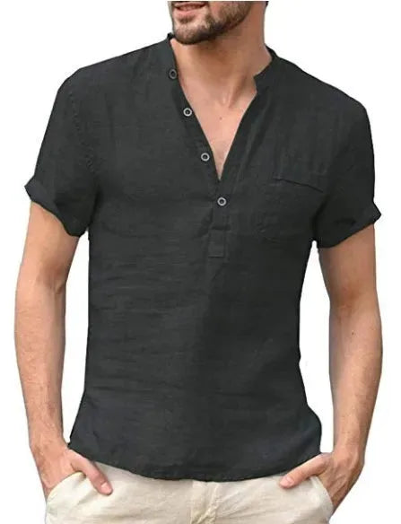 David | Men's Linen Short Sleeve Shirt with Button Placket