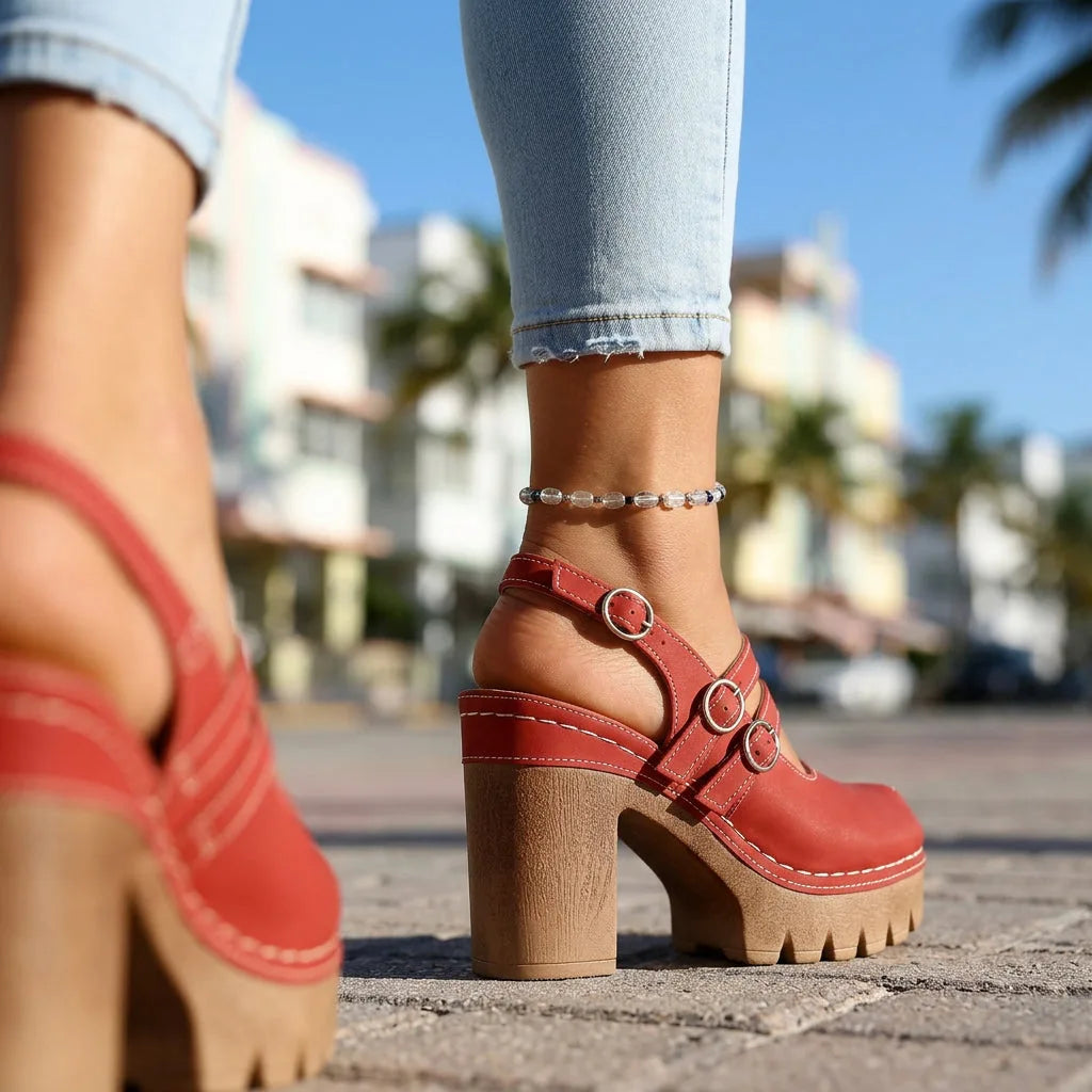 Pamela | Platform Clog Heels with Buckle Straps for Women