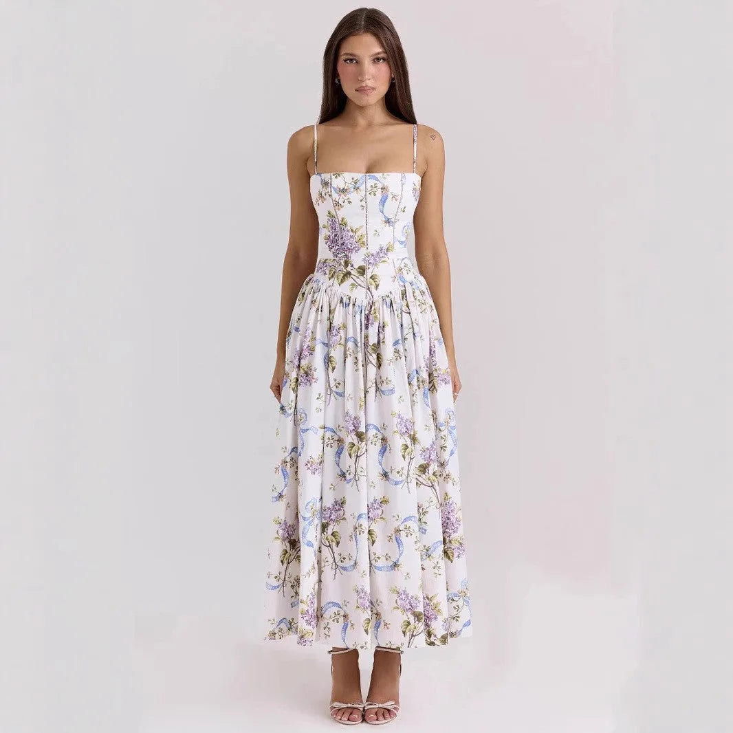Bianca | Pleated Corset Midi Dress for Women in Floral Print
