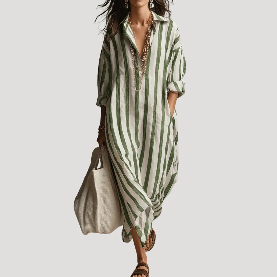 Maisie | Striped Linen Shirt Maxi Dress for Women