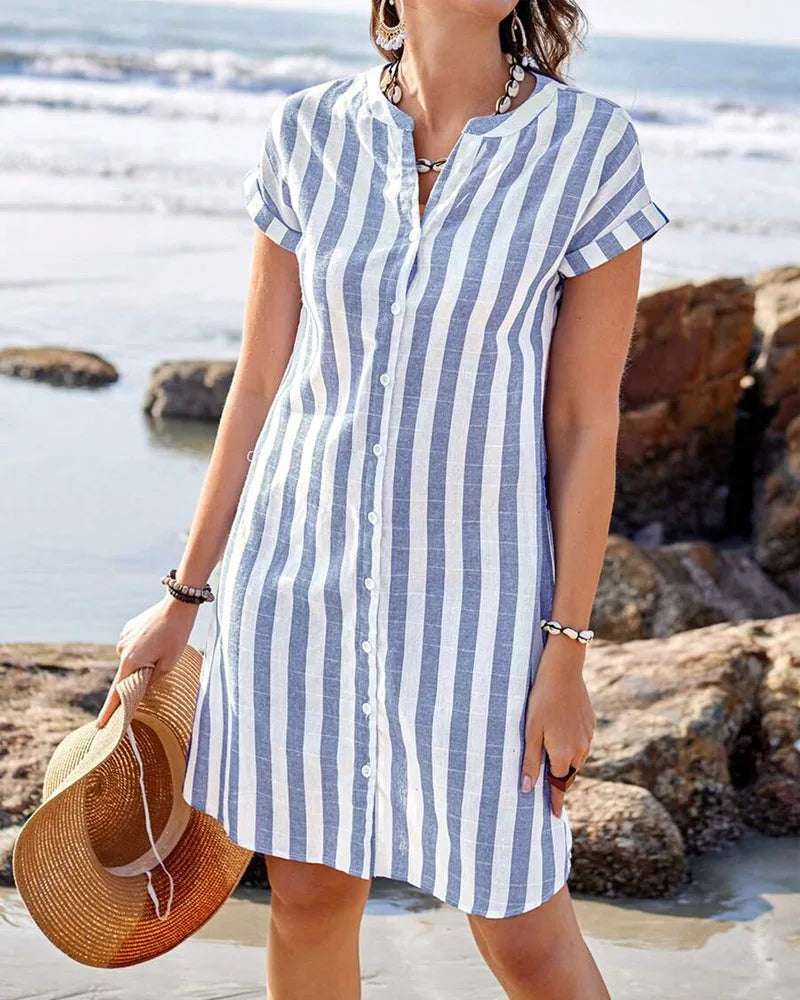 Calla | Striped Button-Front Midi Shirt Dress for Women
