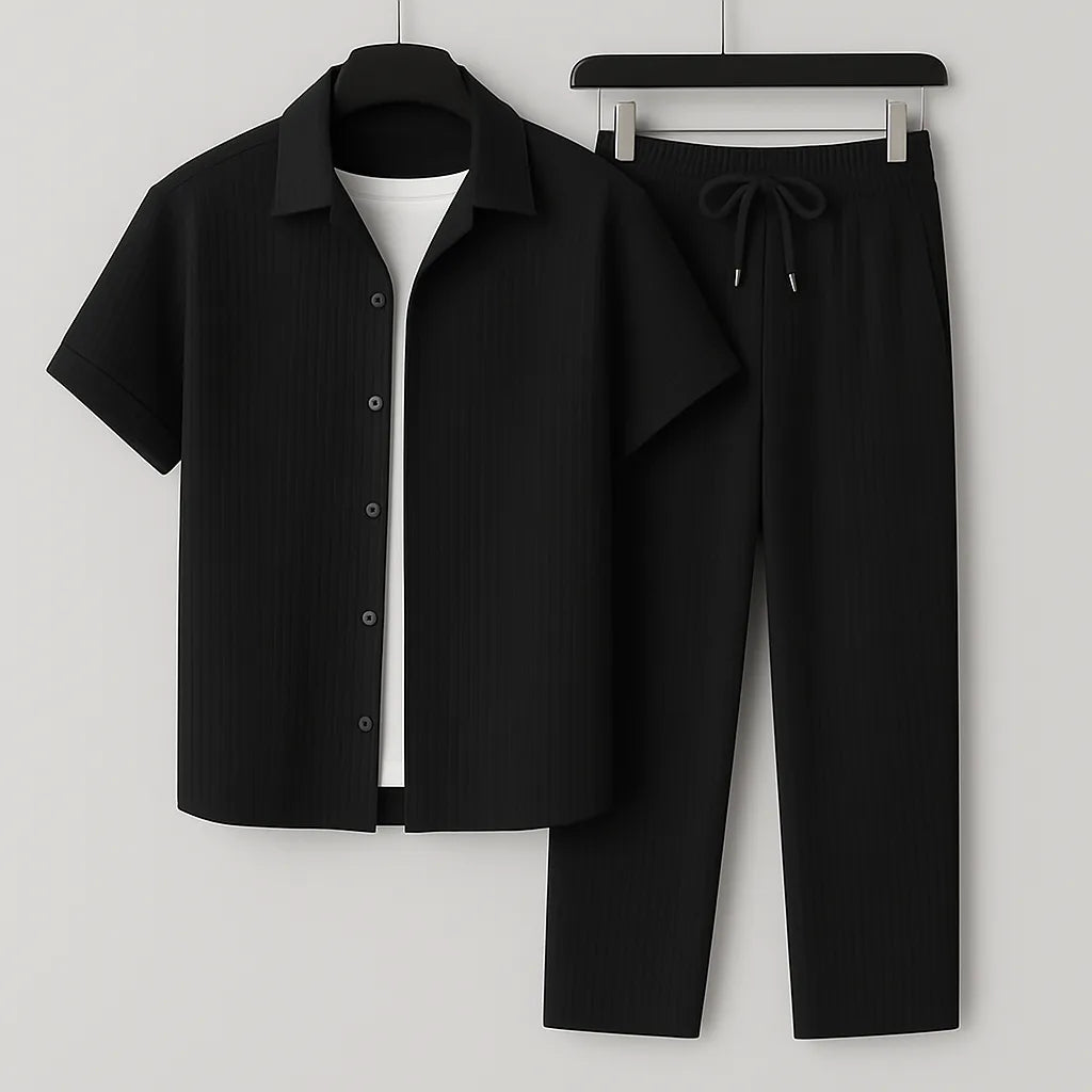 Winston | Men's Textured Short-Sleeve Shirt and Drawstring Trousers Set