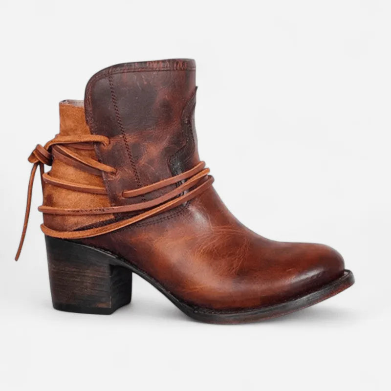 Kate | Women's Western Leather Ankle Boots with Comfort Heel