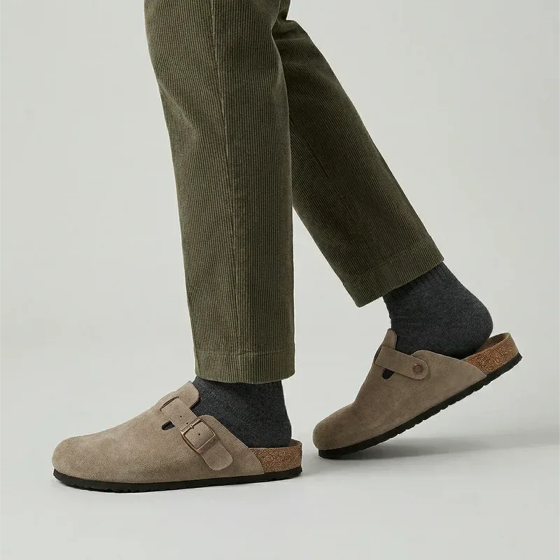 Wesley | Beige Suede Buckle Comfort Clogs with Arch Support