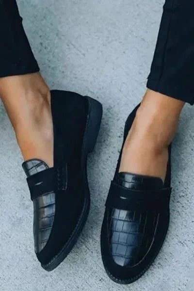 April | Comfort Black Leather Penny Loafers for Women