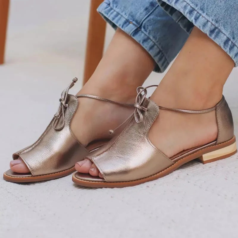 Ines | Champagne Leather Lace-Up Sandals for Women