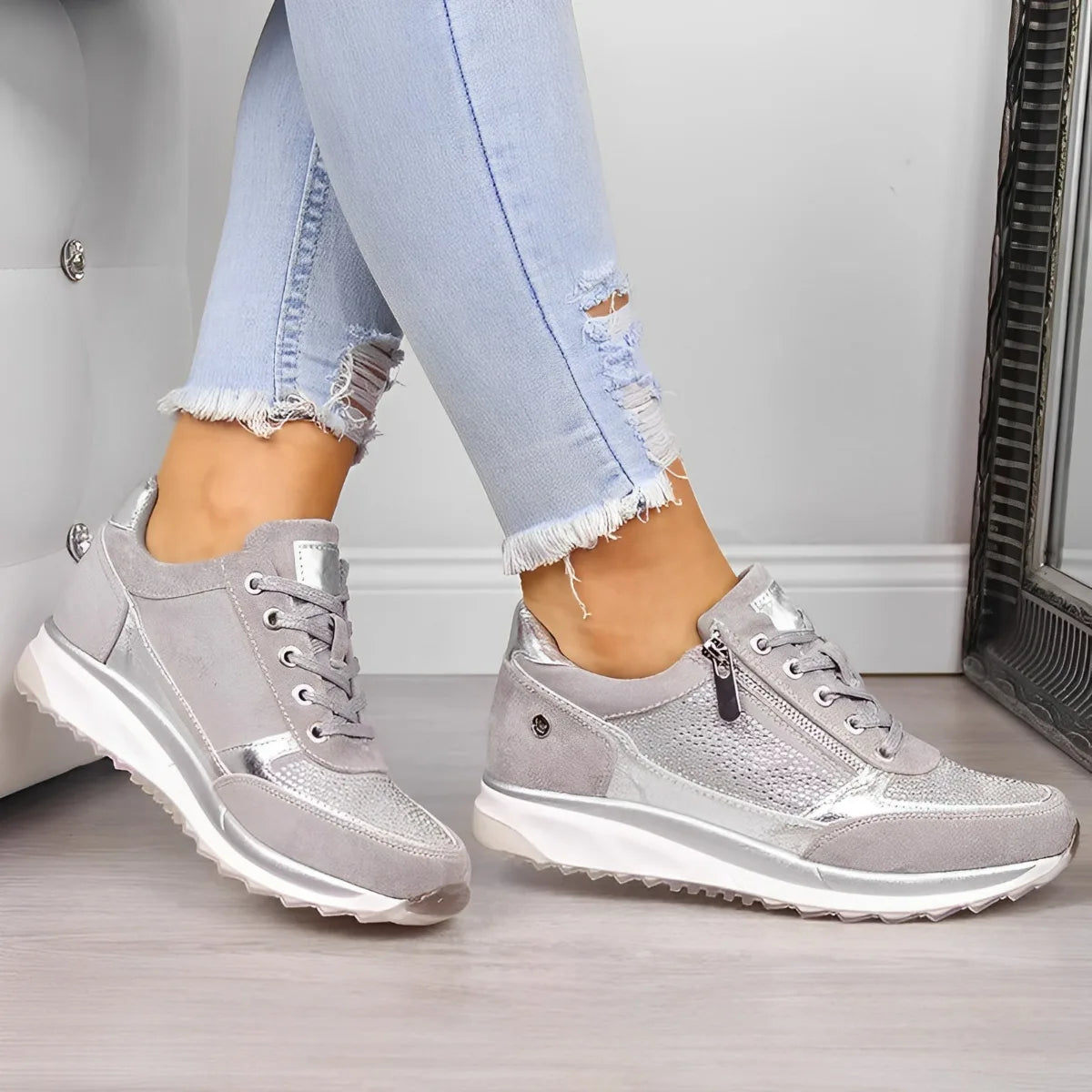 Gillian | Comfort Suede Zip Sneakers with Arch Support for Women