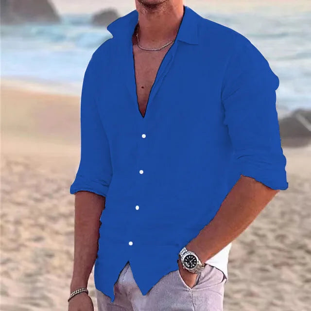 Cotton Linen Button-Down Shirt for Men image 9