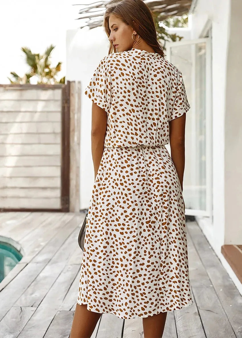 Nancy | Dot Print Midi Shirt Dress with Adjustable Waist for Women
