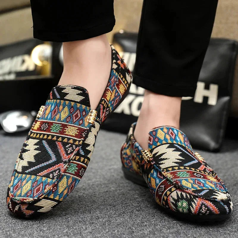 Men's Ethnic Pattern Woven Loafers with Gold Detail image 10