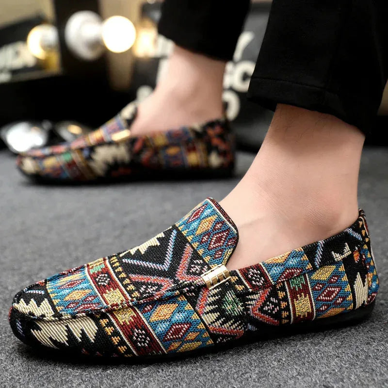 Men's Ethnic Pattern Woven Loafers with Gold Detail image 9