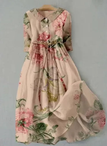 Petra | Floral Midi Dress with Button Front for Women