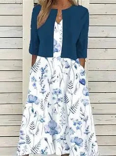 Faith | Floral Two-Piece Midi Dress with Cropped Jacket for Women