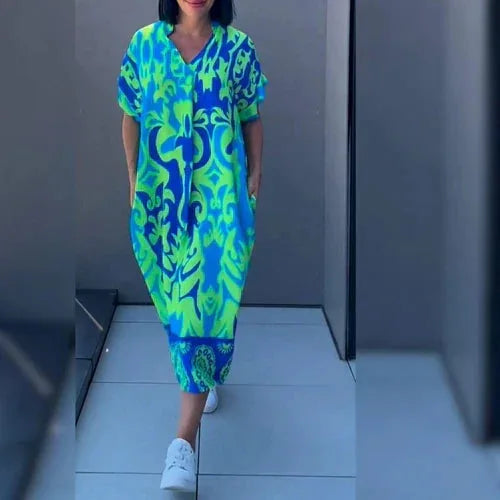 Frances | Women's Relaxed Kaftan Midi Dress in Breathable Fabric