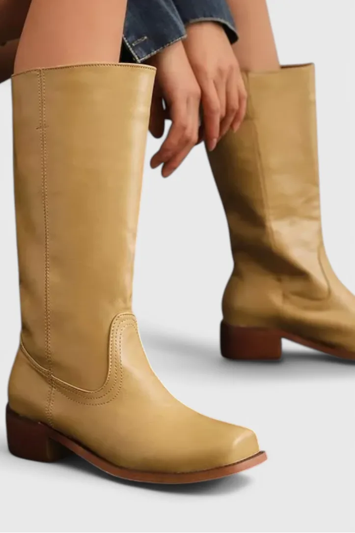 Christina | Women's Knee-High Leather Boots with Stacked Heel