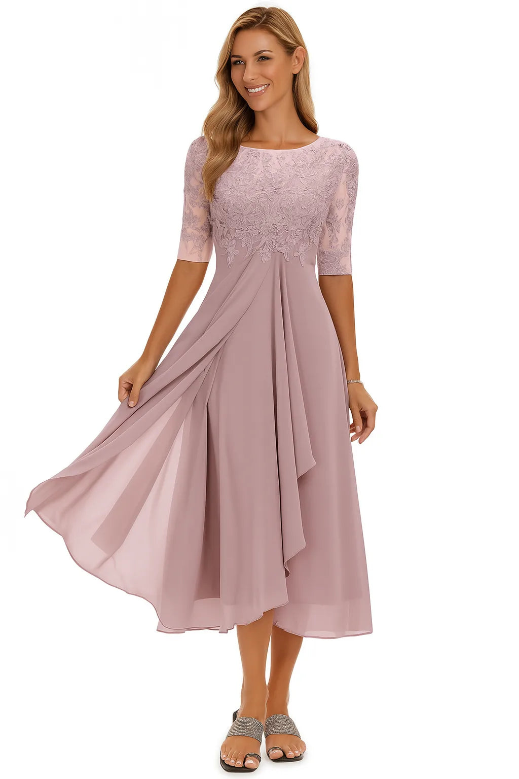 Libby | Elegant Lace A-Line Midi Dress for Women