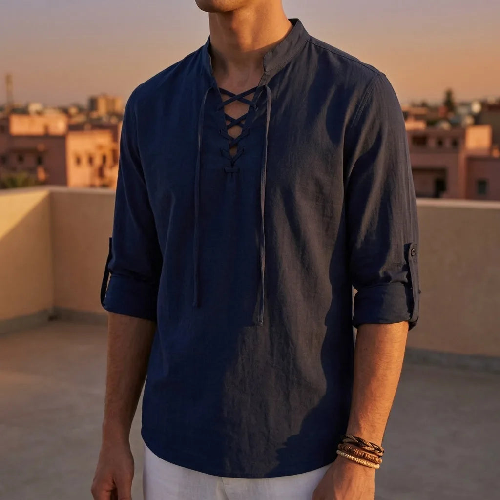 Percival | Men's Lace-Up Cotton-Linen Renaissance Shirt
