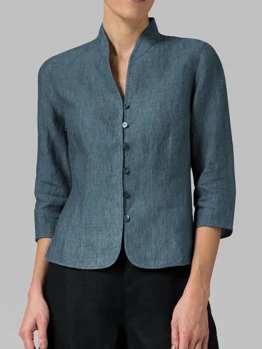 Stephanie | Tailored Linen Blazer for Women with Mandarin Collar