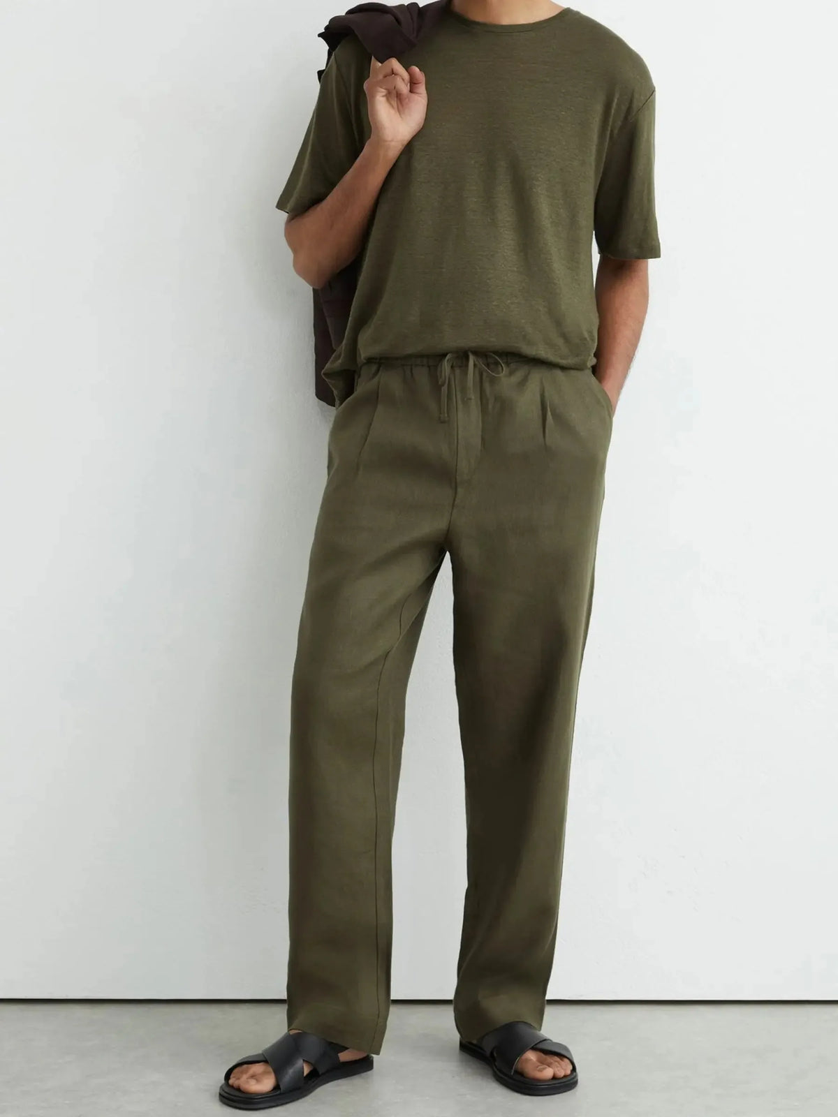 Relaxed-Fit Linen Drawstring Trousers for Men image 30