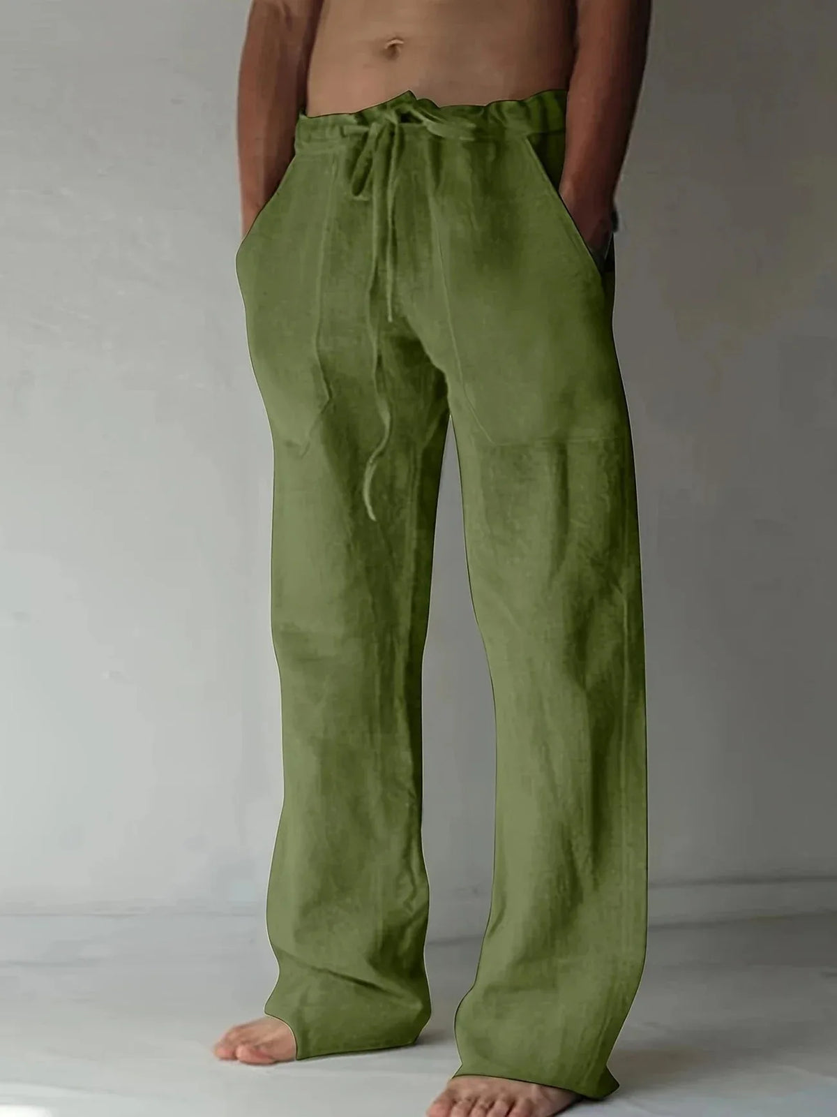 Norman | Men's Linen Baggy Drawstring Pants, Relaxed Wide-Leg Fit