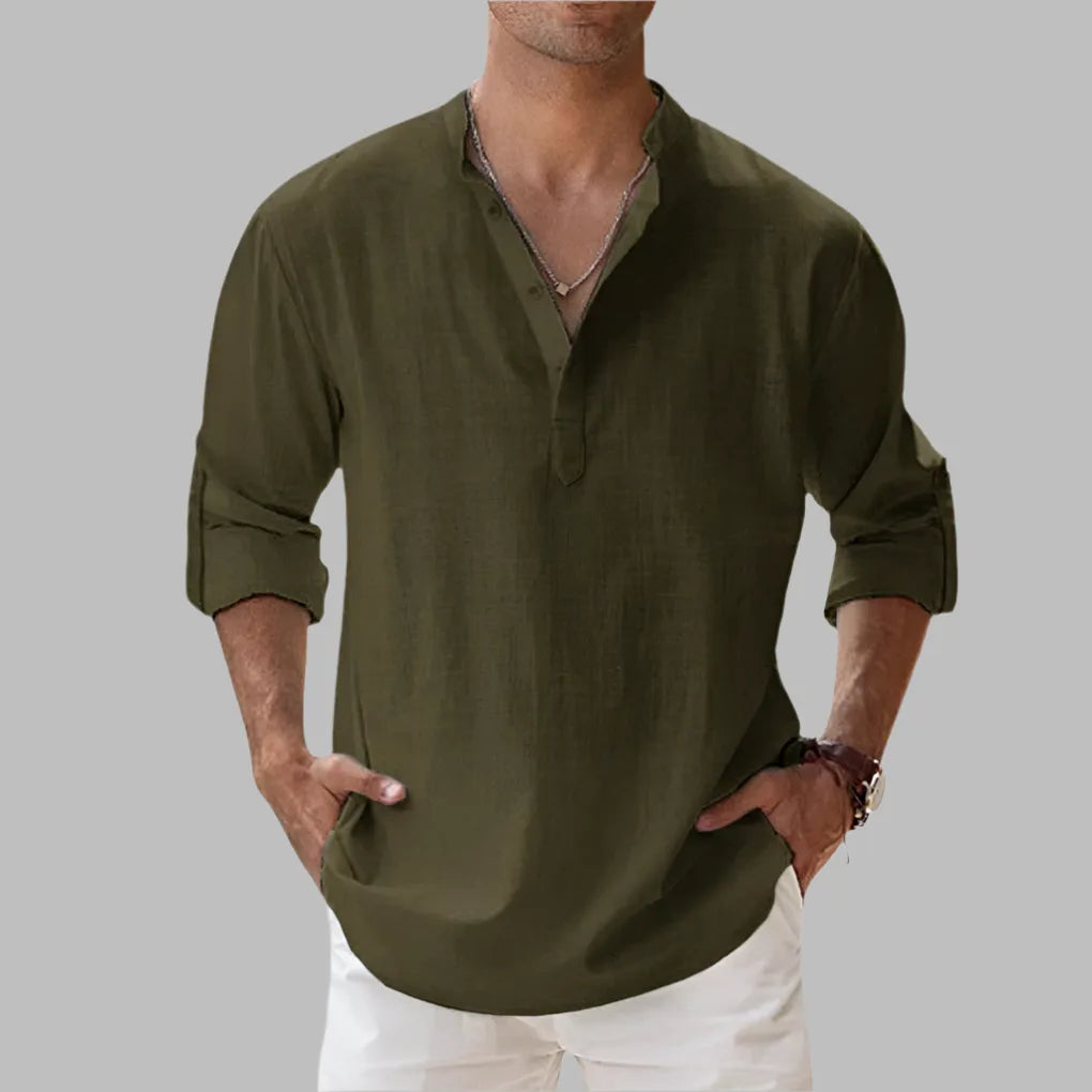 Men's Relaxed Linen Notch Collar Shirt for Summer image 10