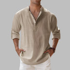 Men's Relaxed Linen Notch Collar Shirt for Summer image 9