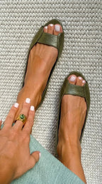 Metallic Leather Peep-Toe Comfort Flats for Women image 10