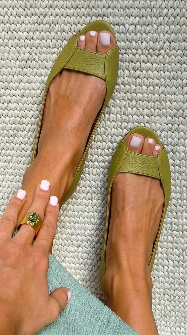 Metallic Leather Peep-Toe Comfort Flats for Women image 11