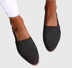Black woven textured slingback flats with pointed toe and slingback strap detail