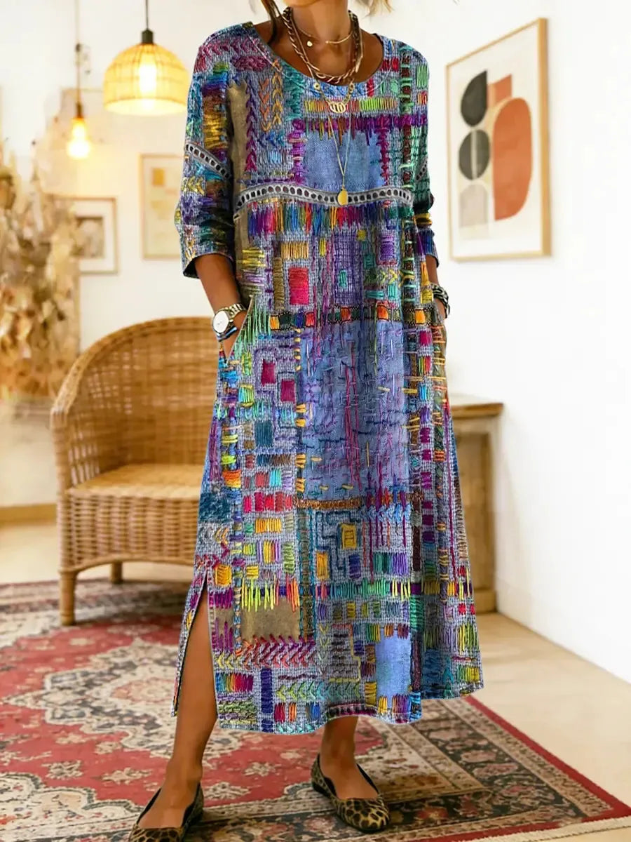 Margaret | Relaxed Patchwork Print Midi Dress for Women