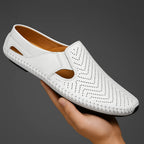 Men's Perforated Leather Slip-On Loafers with Cushioned Comfort image 11