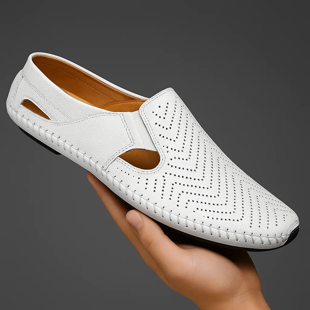 Men's Perforated Leather Slip-On Loafers with Cushioned Comfort image 11