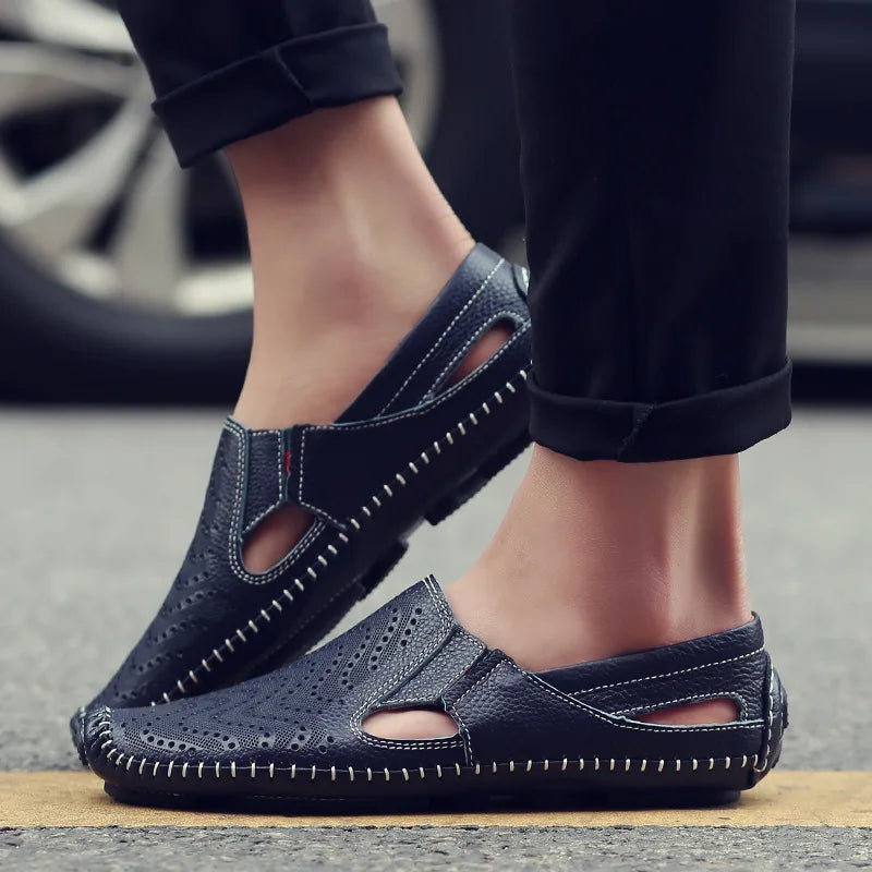 Men's Perforated Leather Slip-On Loafers with Cushioned Comfort image 14