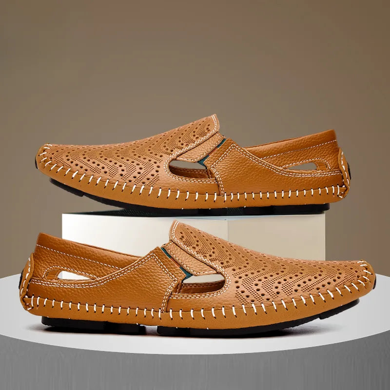 Men's Perforated Leather Slip-On Loafers with Cushioned Comfort image 15