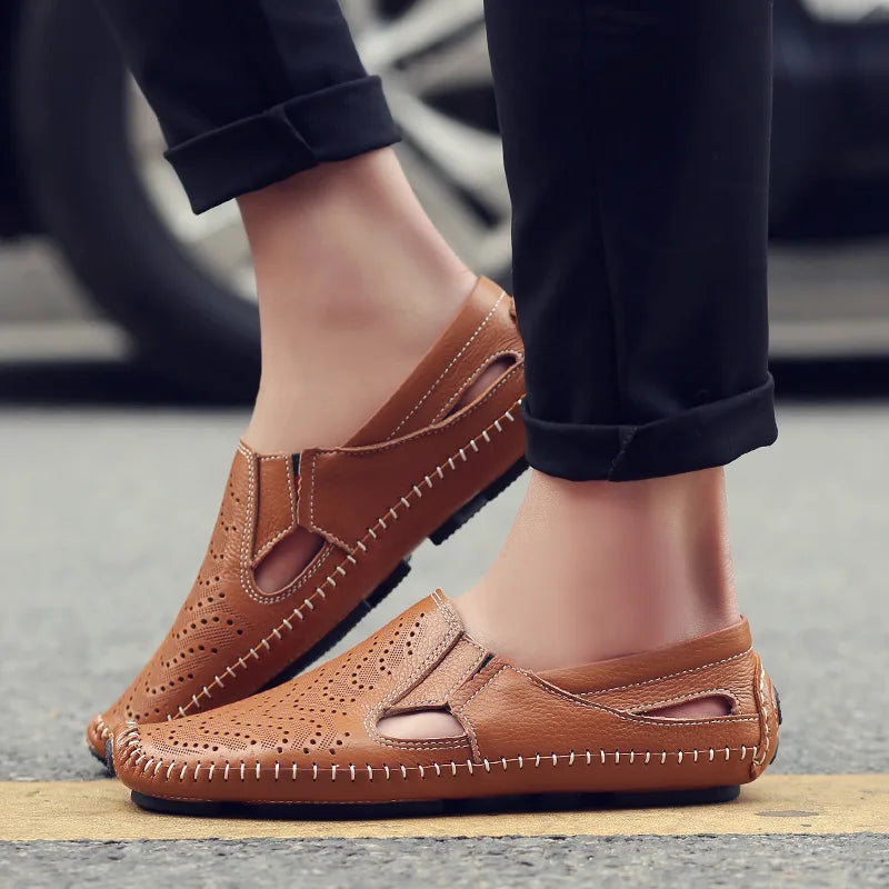 Men's Perforated Leather Slip-On Loafers with Cushioned Comfort image 16