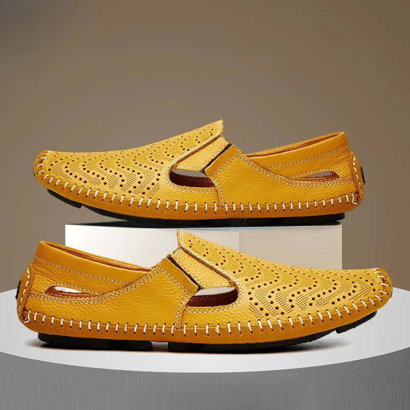 Men's Perforated Leather Slip-On Loafers with Cushioned Comfort image 17