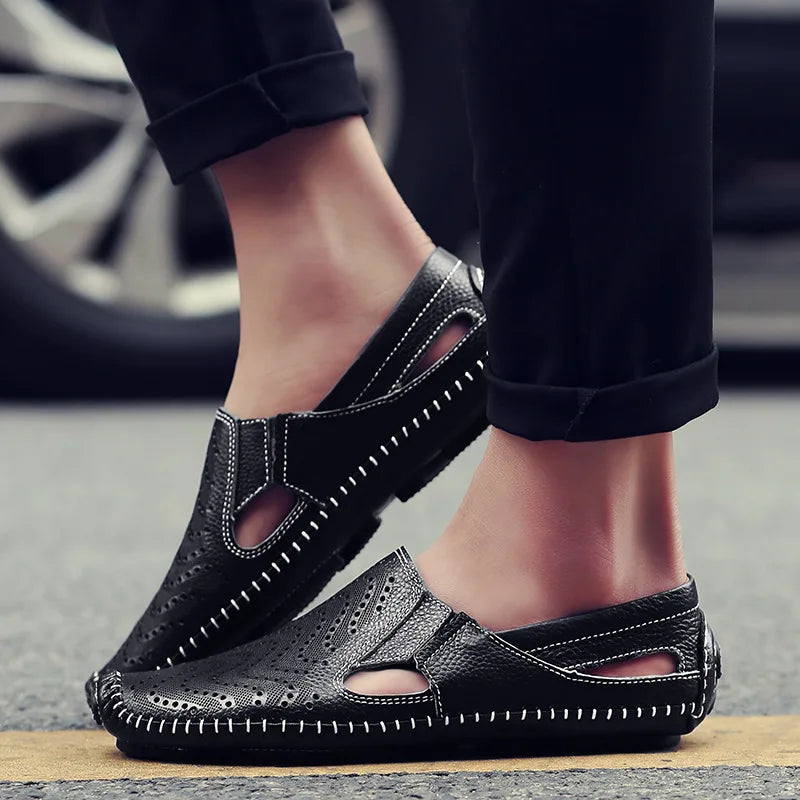Men's Perforated Leather Slip-On Loafers with Cushioned Comfort image 20