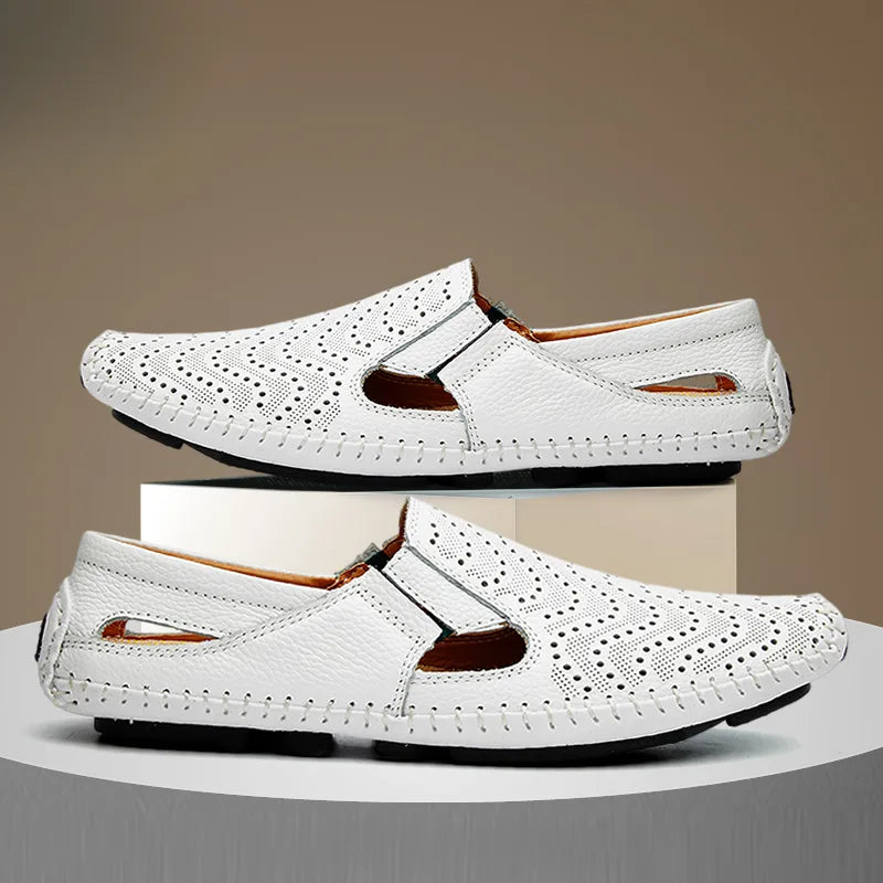 Men's Perforated Leather Slip-On Loafers with Cushioned Comfort image 21