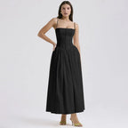 Close-up front view showing the fitted corset bodice and sweetheart neckline with thin straps