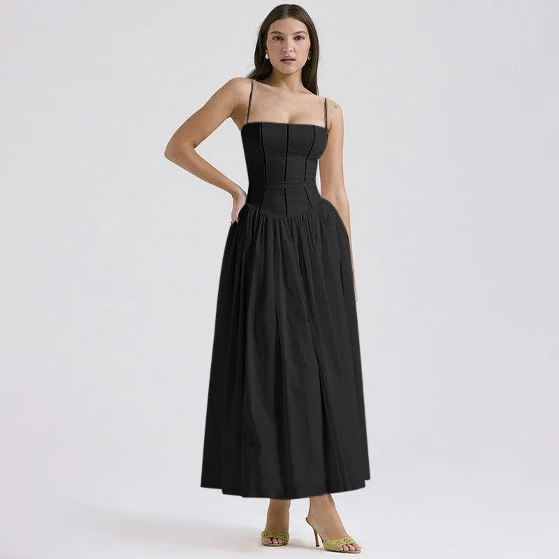 Close-up front view showing the fitted corset bodice and sweetheart neckline with thin straps