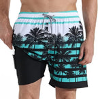 Model's torso and upper thighs showing the fitted waistband sitting low on the hips with tropical print