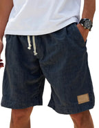 Back view of the shorts showing the fabric's natural woven texture and side seam stitching