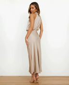 Elegant Satin Midi Dress with Draped Cowl Neckline image 11